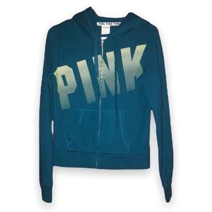 Pink Victoria's Secret Teal Woman's Zip Up Hooded Jacket Size Small